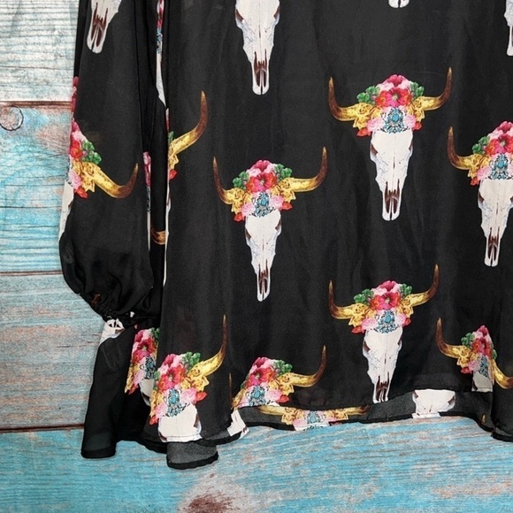Show Me Your MuMu Tunic Top S Jamie Bull Floral Print Black Button - Picture 9 of 11